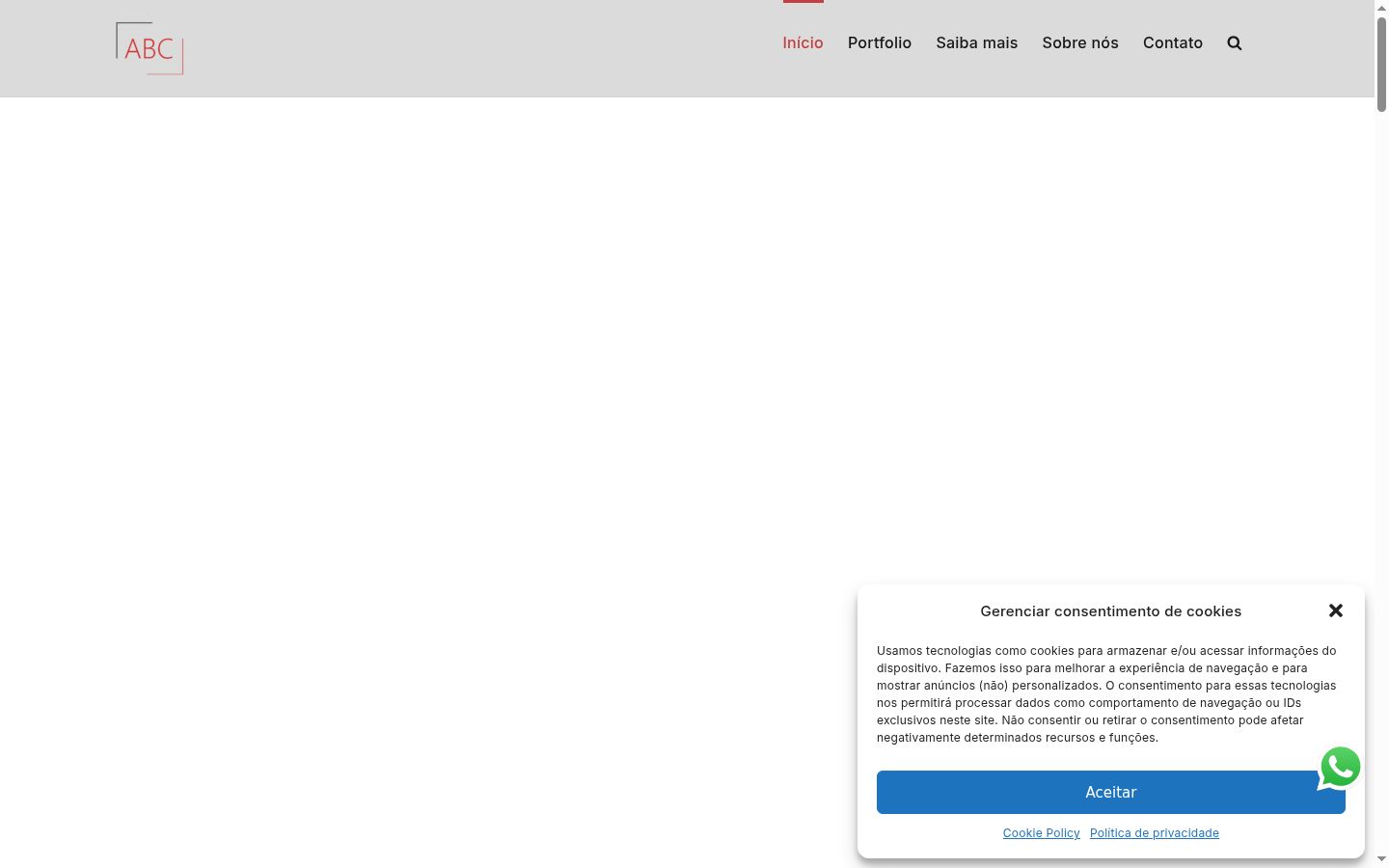 Captura de ecrã do banner de consentimento apresentado antes de qualquer interação