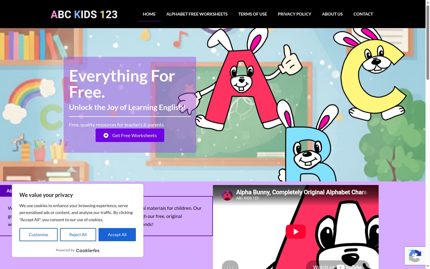 Screenshot of the consent banner shown before any interaction