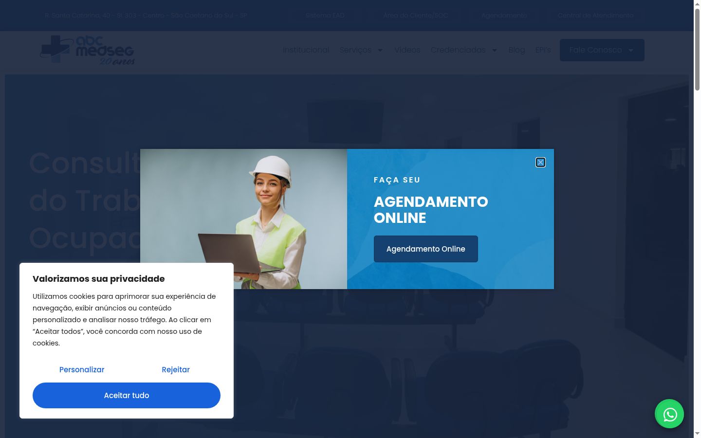 Screenshot del banner di consenso mostrato prima di qualsiasi interazione