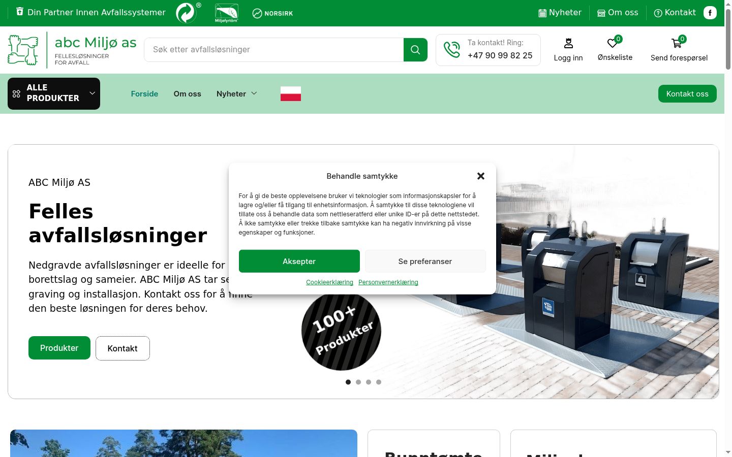 Skærmbillede af samtykkebanneret, som det blev vist før nogen interaktion