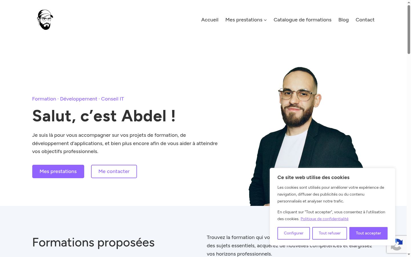 Capture d'écran de la bannière de consentement affichée avant toute interaction