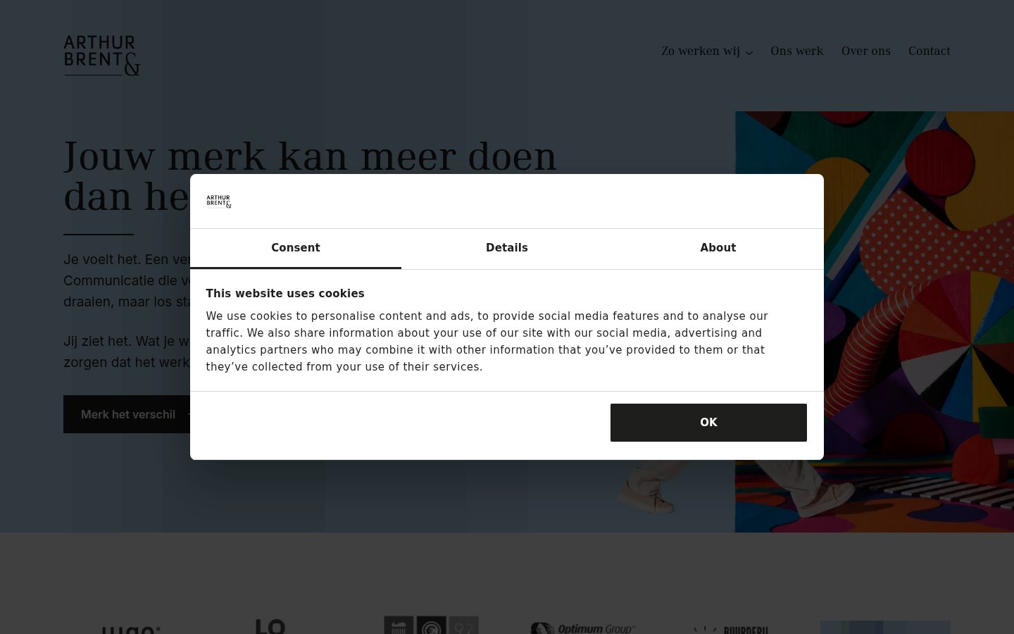 Skjermbilde av samtykkebanneret slik det vises før noen interaksjon