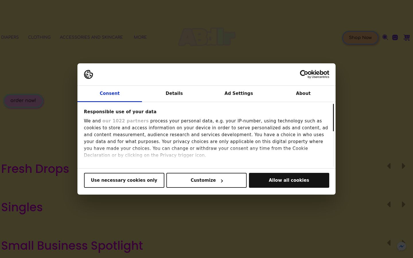 Screenshot van de toestemmingsbanner zoals getoond vóór enige interactie