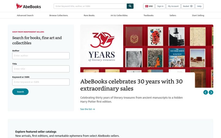 Screenshot stránky abebooks.com