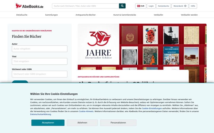 Screenshot stránky abebooks.de
