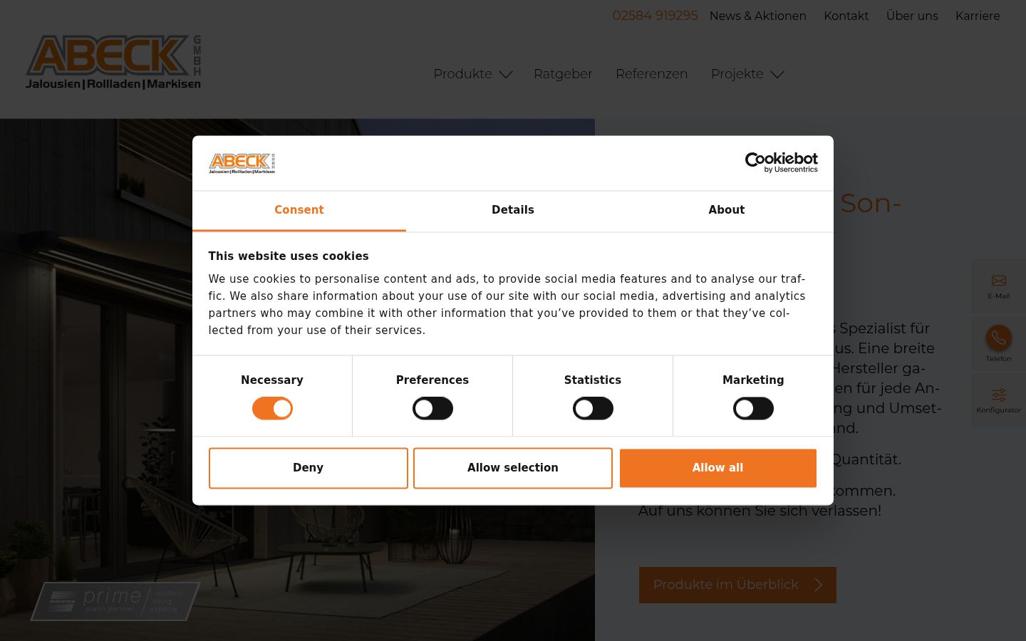 Screenshot del banner di consenso mostrato prima di qualsiasi interazione