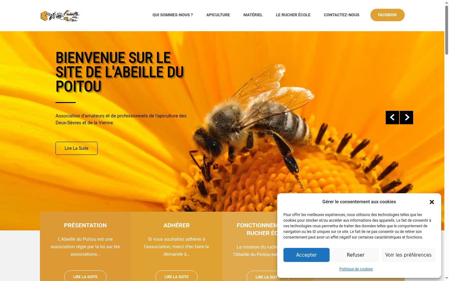 Capture d'écran de la bannière de consentement affichée avant toute interaction