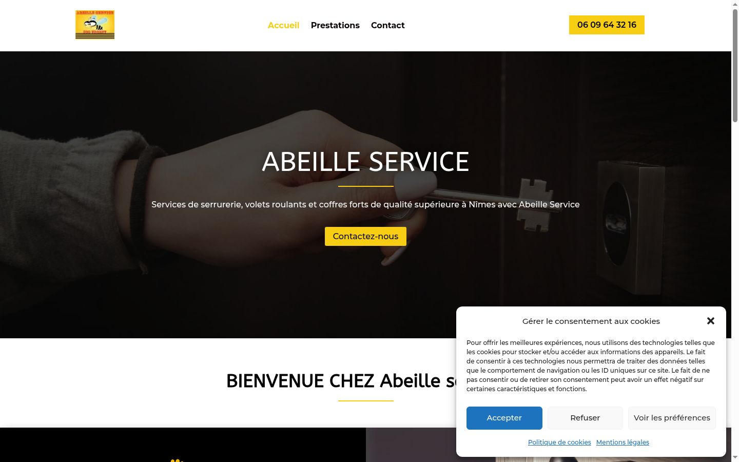 Capture d'écran de la bannière de consentement affichée avant toute interaction
