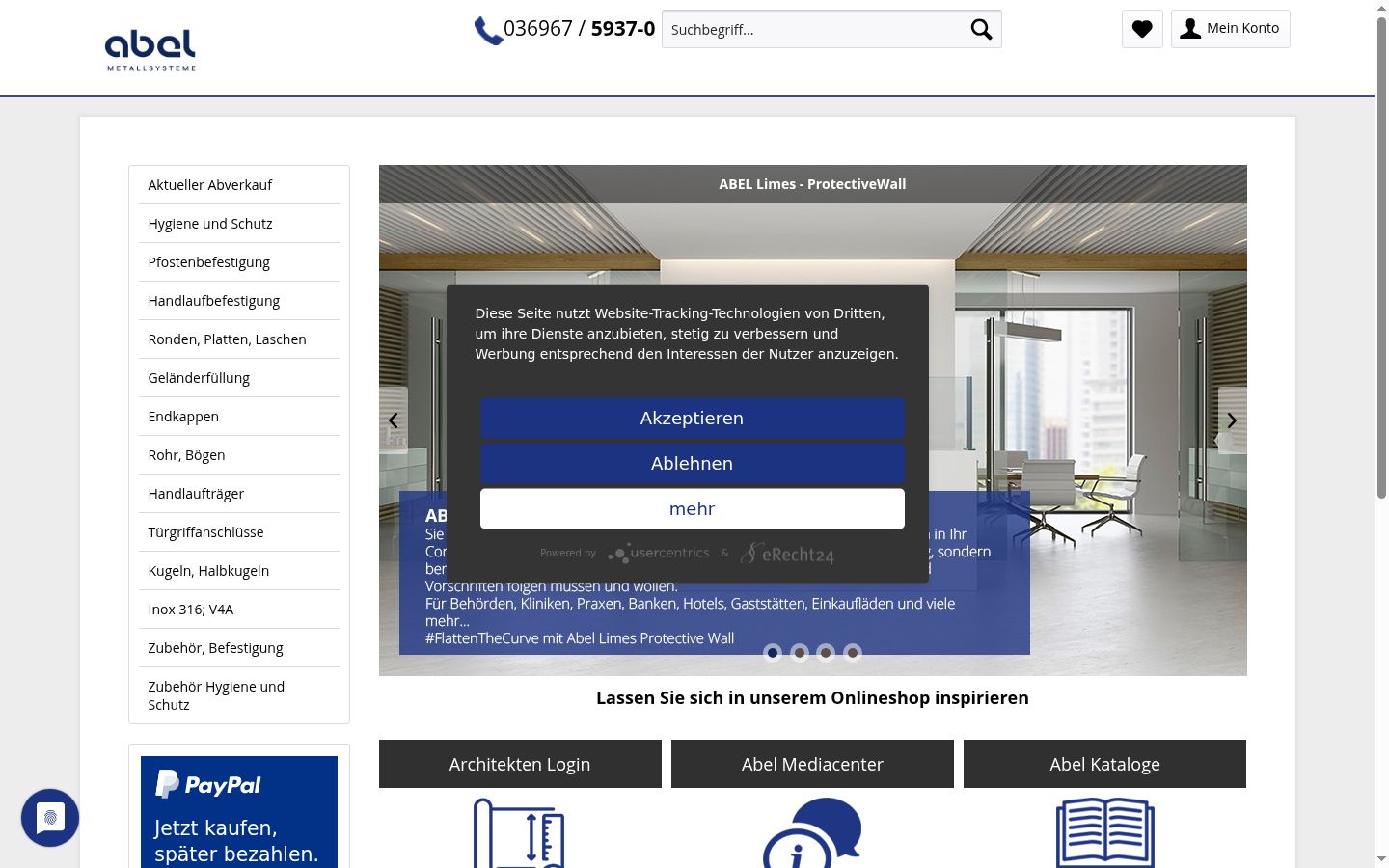 Screenshot des Einwilligungsbanners vor jeglicher Interaktion