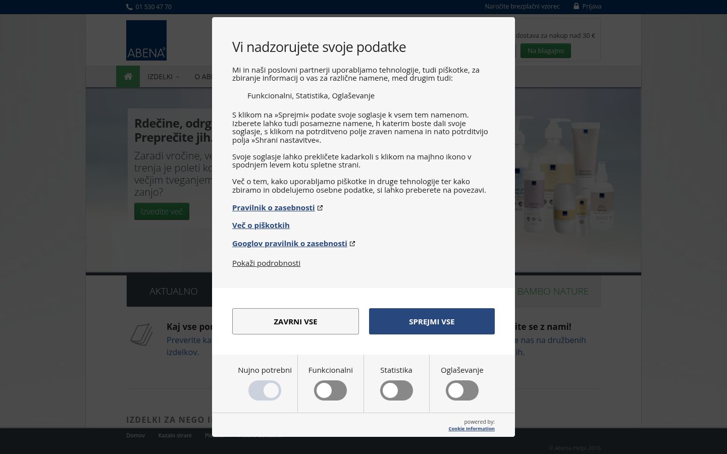 Snímek obrazovky baneru souhlasu zobrazeného před jakoukoli interakcí