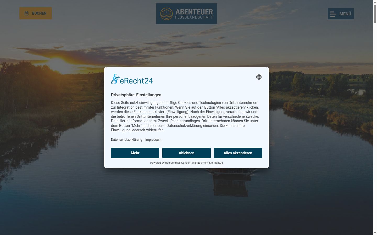 Screenshot des Einwilligungsbanners vor jeglicher Interaktion