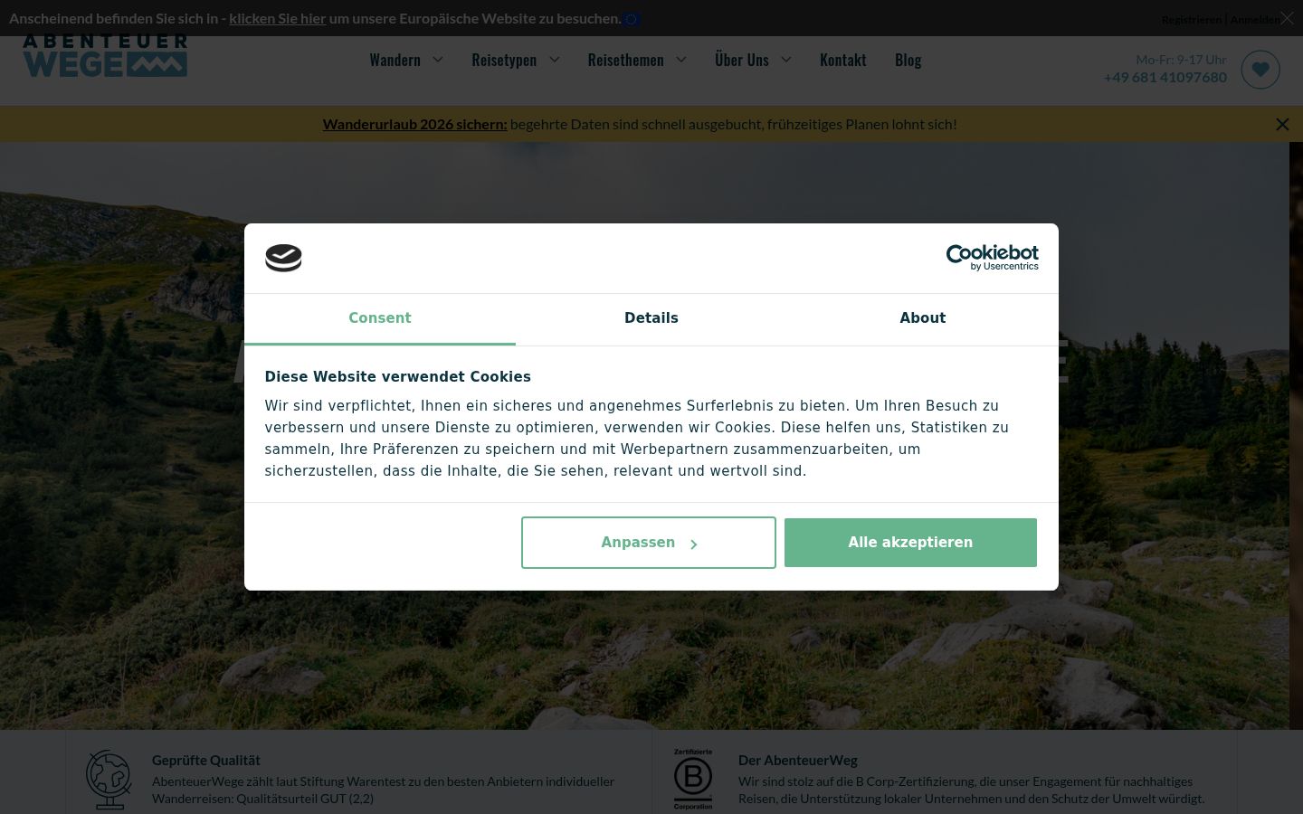 Screenshot of the consent banner shown before any interaction