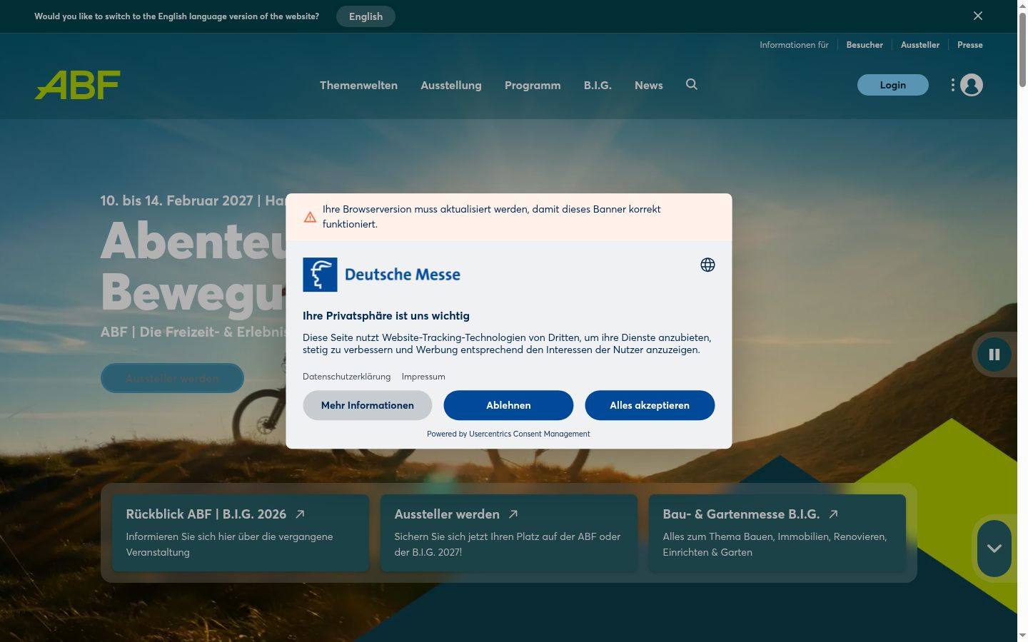 Captură de ecran a bannerului de consimțământ afișat înainte de orice interacțiune
