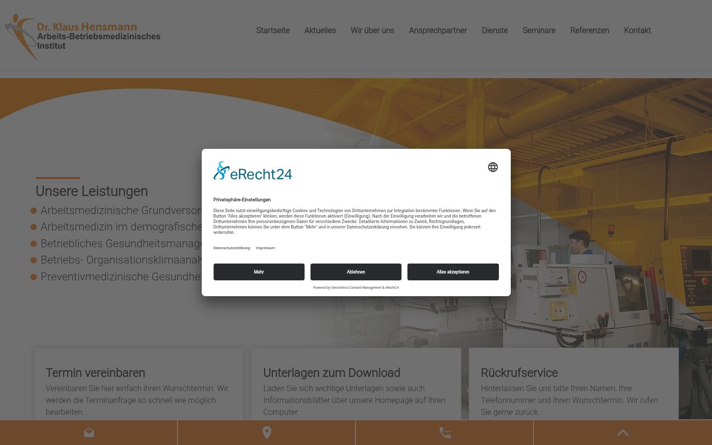 Screenshot des Einwilligungsbanners vor jeglicher Interaktion