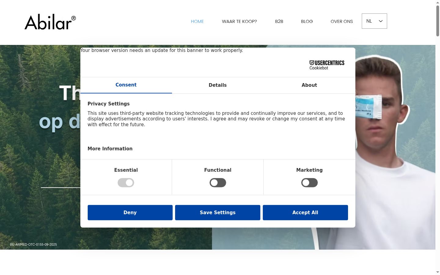 Screenshot del banner di consenso mostrato prima di qualsiasi interazione