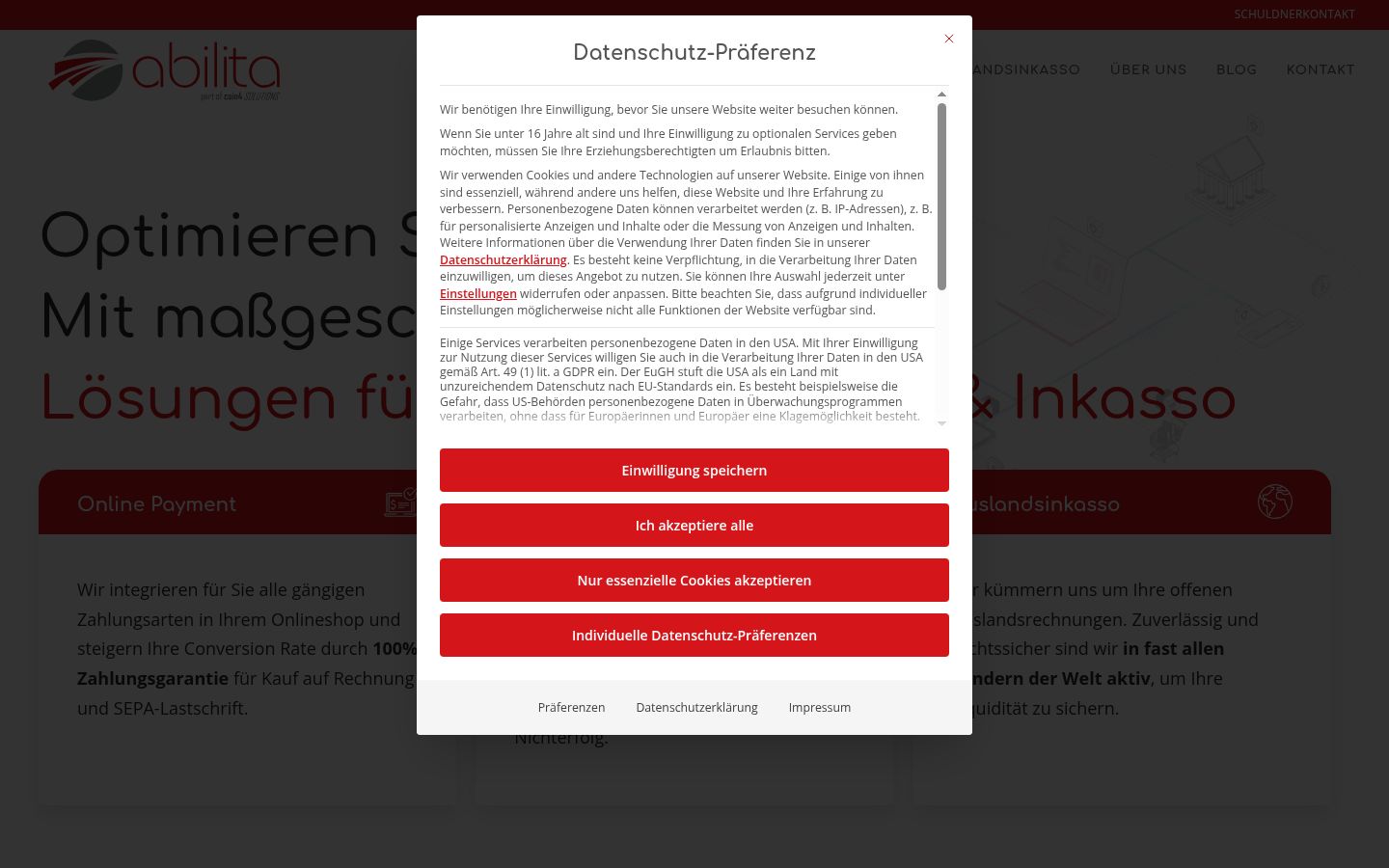 Screenshot des Einwilligungsbanners vor jeglicher Interaktion