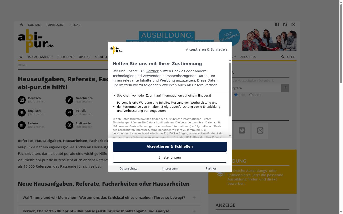 Screenshot del banner di consenso mostrato prima di qualsiasi interazione