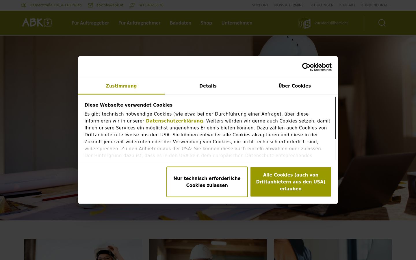 Screenshot des Einwilligungsbanners vor jeglicher Interaktion