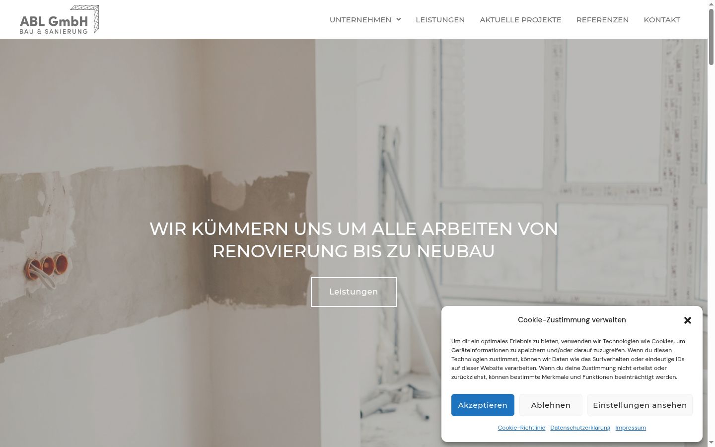 Screenshot des Einwilligungsbanners vor jeglicher Interaktion