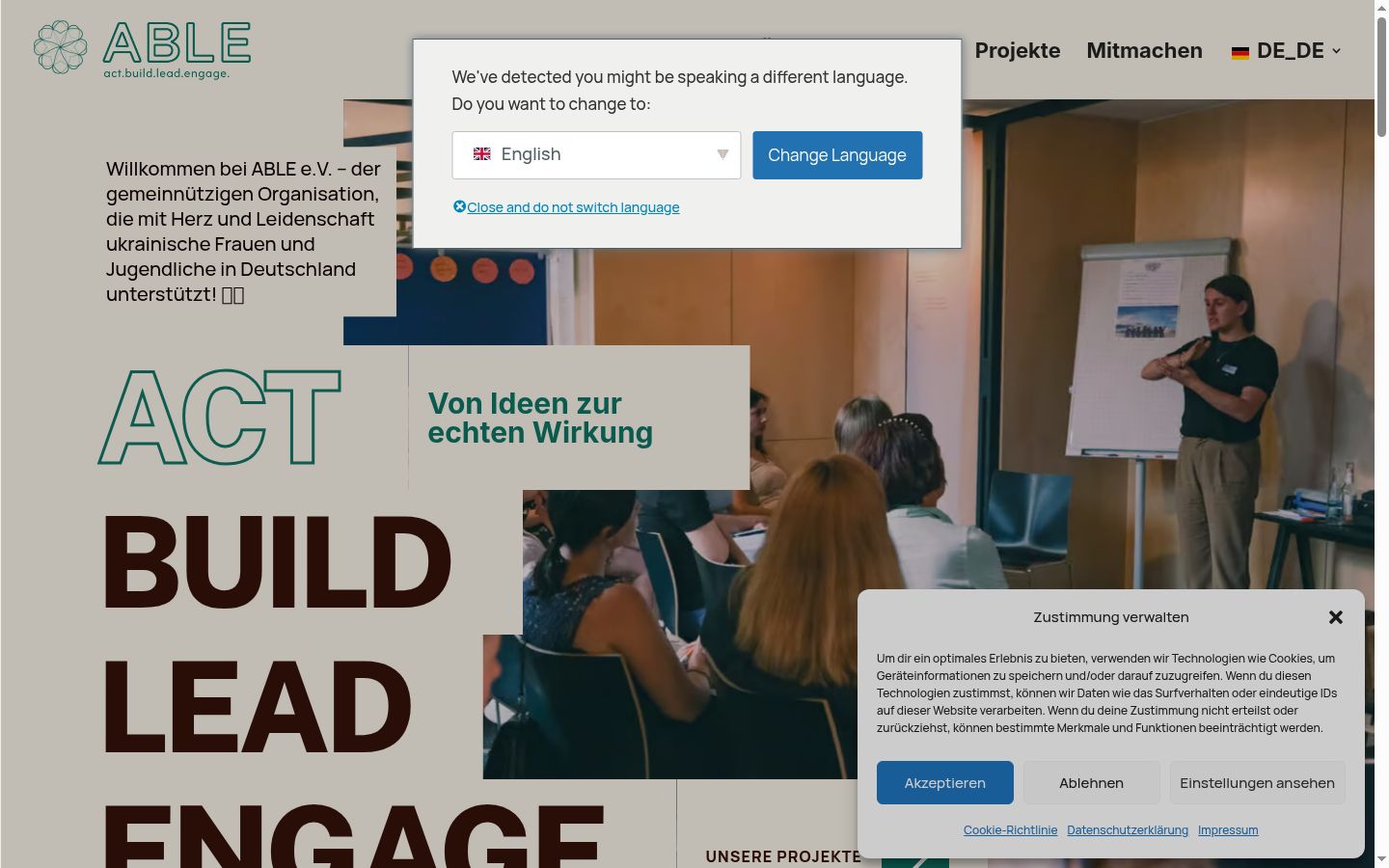 Screenshot des Einwilligungsbanners vor jeglicher Interaktion