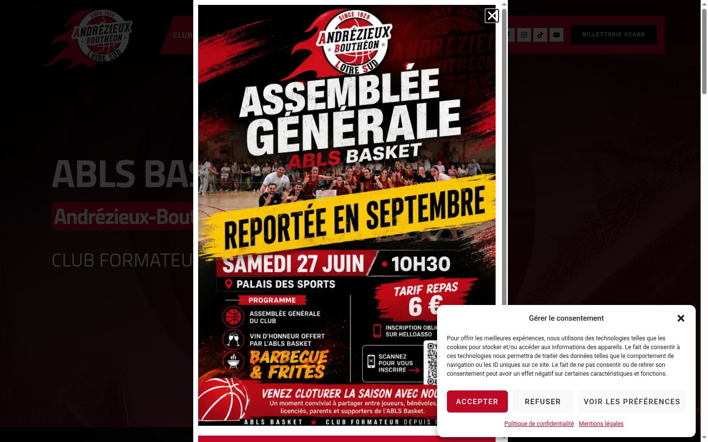 Capture d'écran de la bannière de consentement affichée avant toute interaction