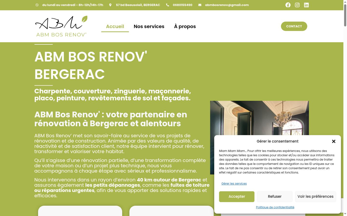 Capture d'écran de la bannière de consentement affichée avant toute interaction