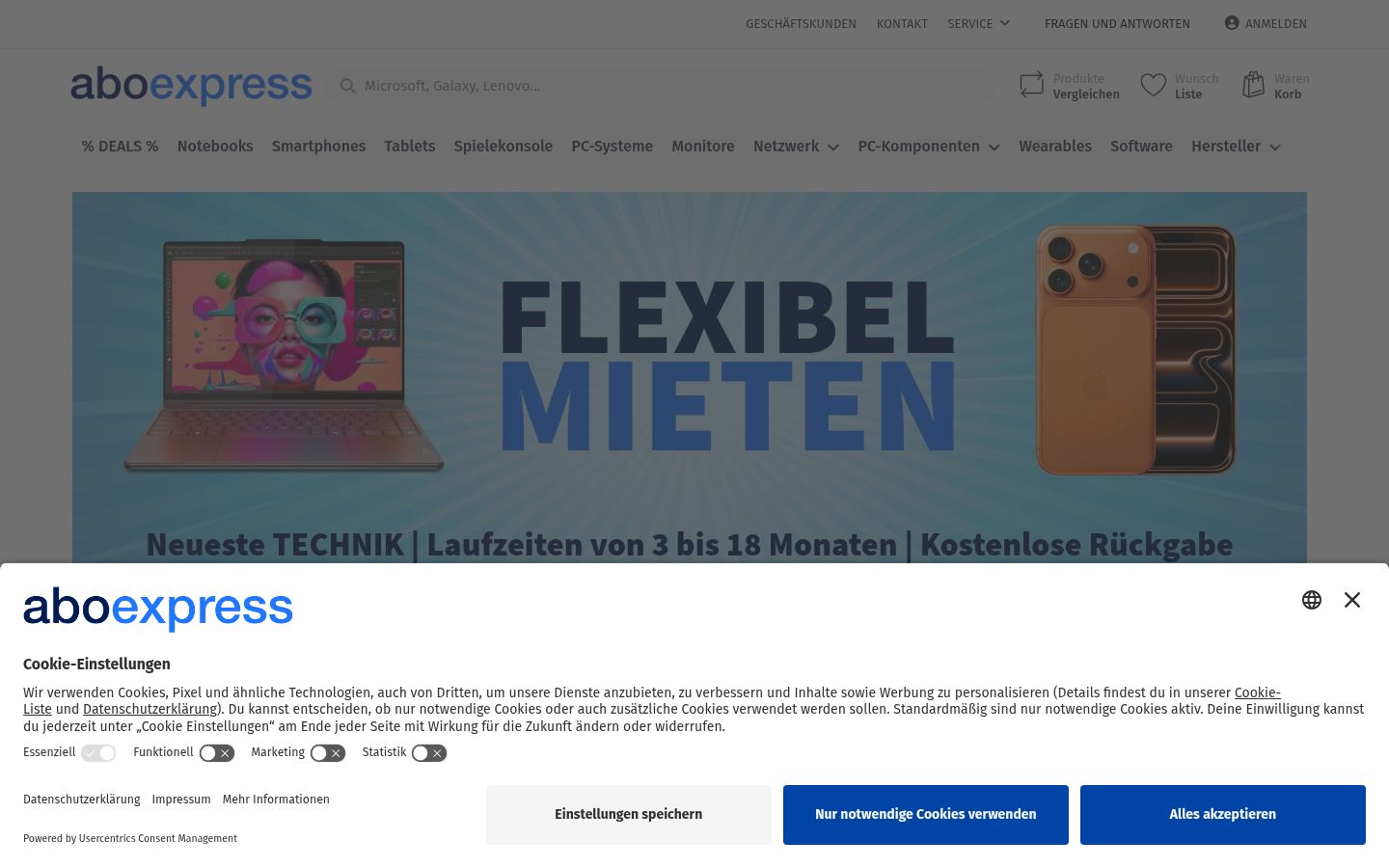 Screenshot des Einwilligungsbanners vor jeglicher Interaktion