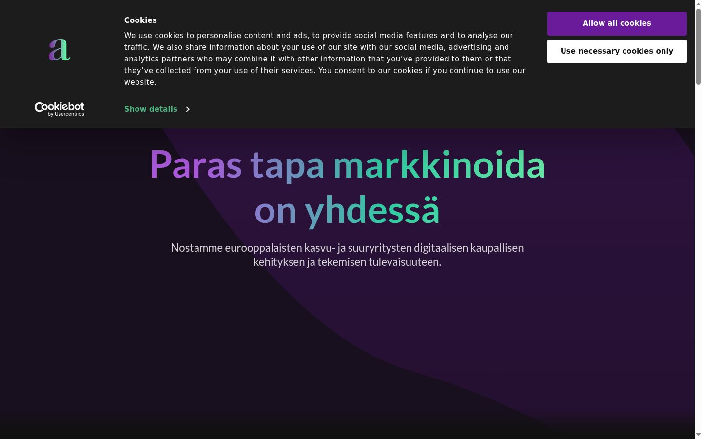 Skærmbillede af samtykkebanneret, som det blev vist før nogen interaktion