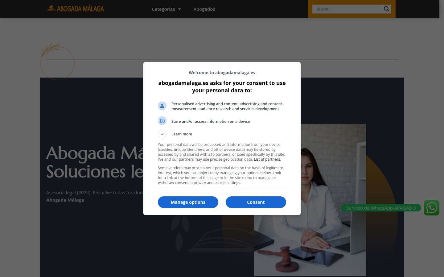 Screenshot del banner di consenso mostrato prima di qualsiasi interazione