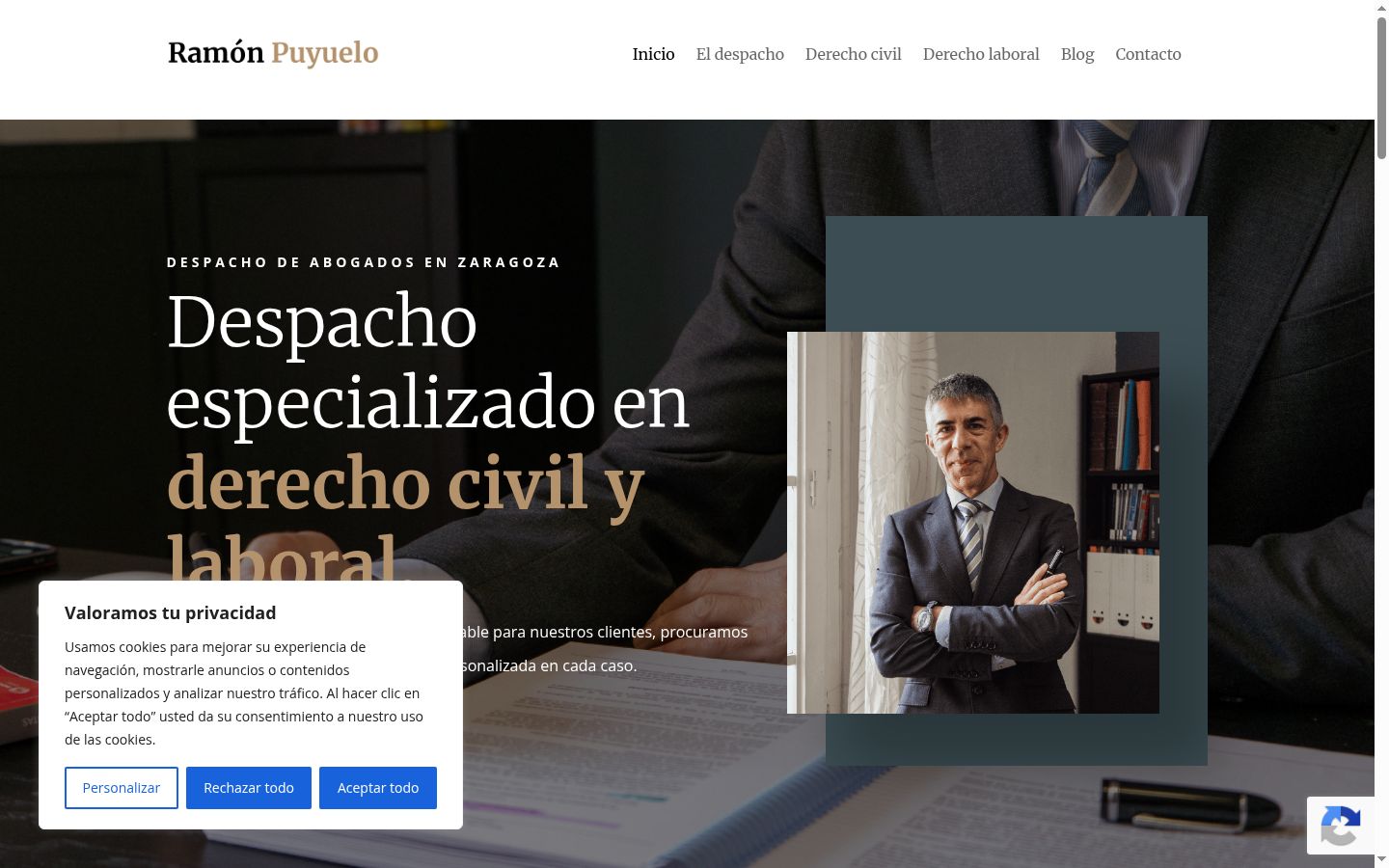 Captura de pantalla del banner de consentimiento mostrado antes de cualquier interacción