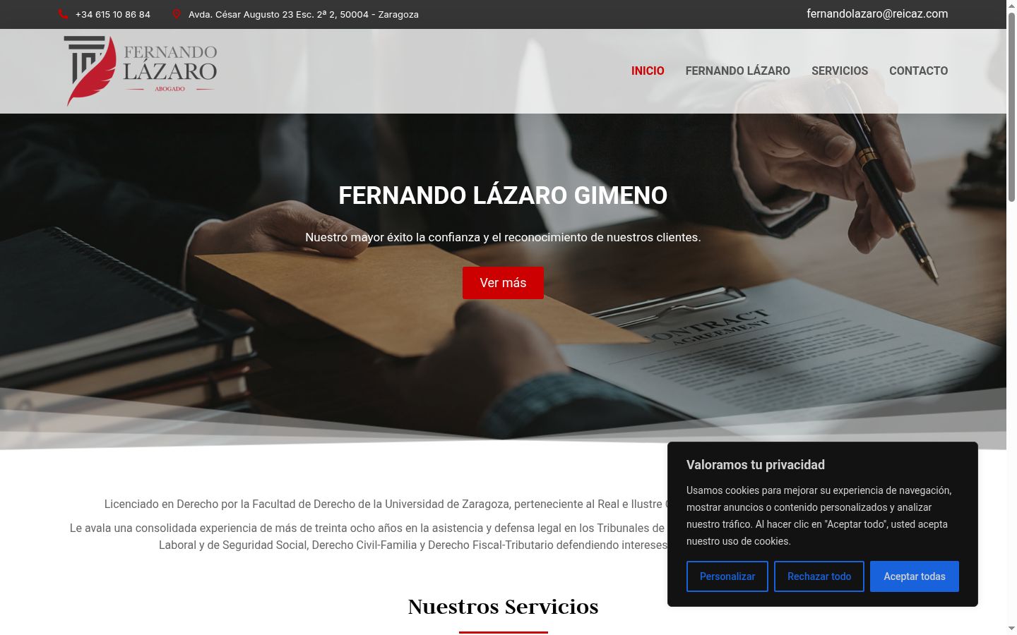 Captura de pantalla del banner de consentimiento mostrado antes de cualquier interacción