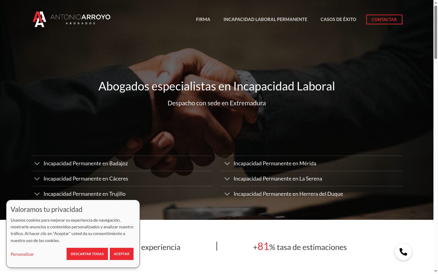 Captura de pantalla del banner de consentimiento mostrado antes de cualquier interacción