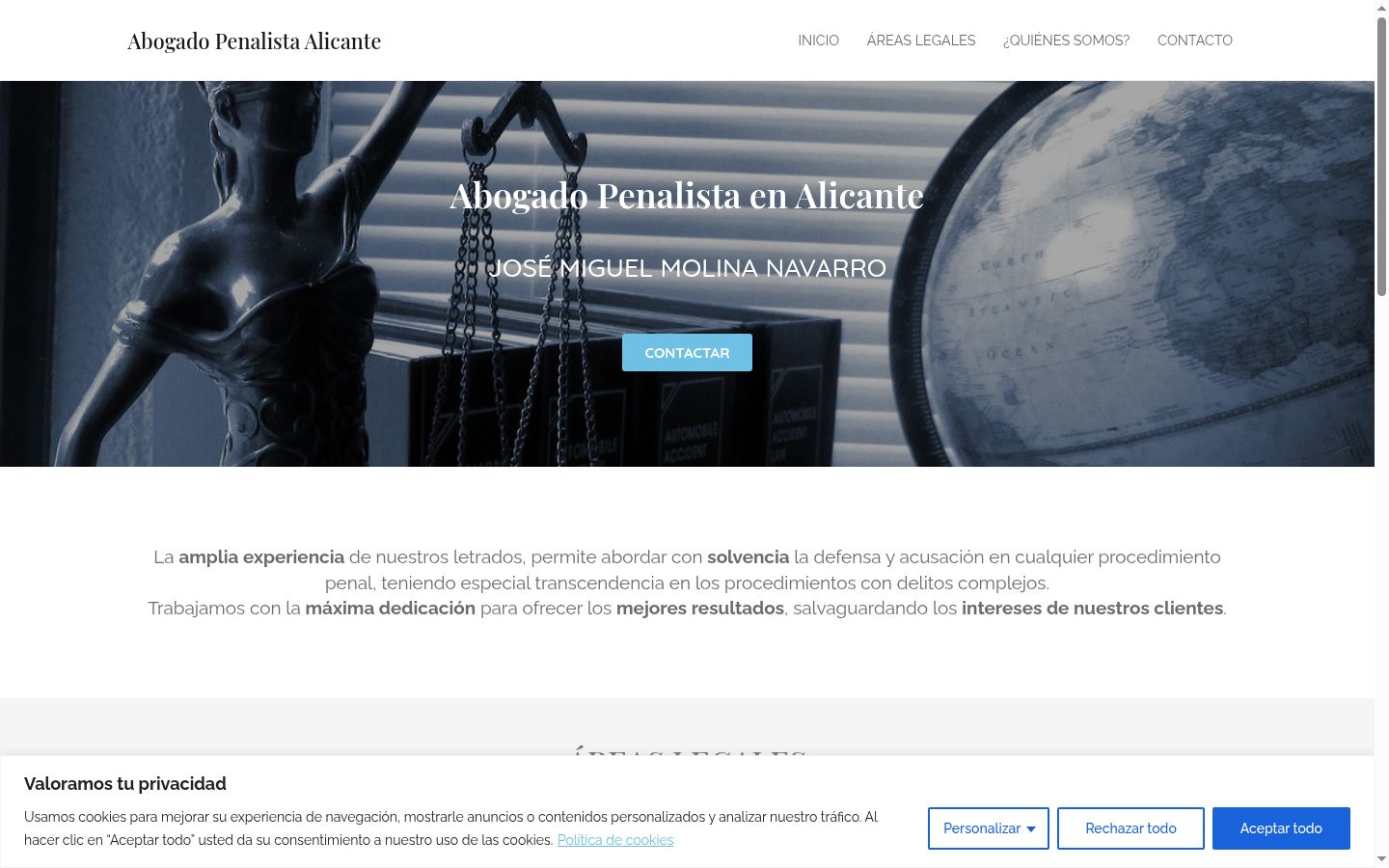 Screenshot del banner di consenso mostrato prima di qualsiasi interazione