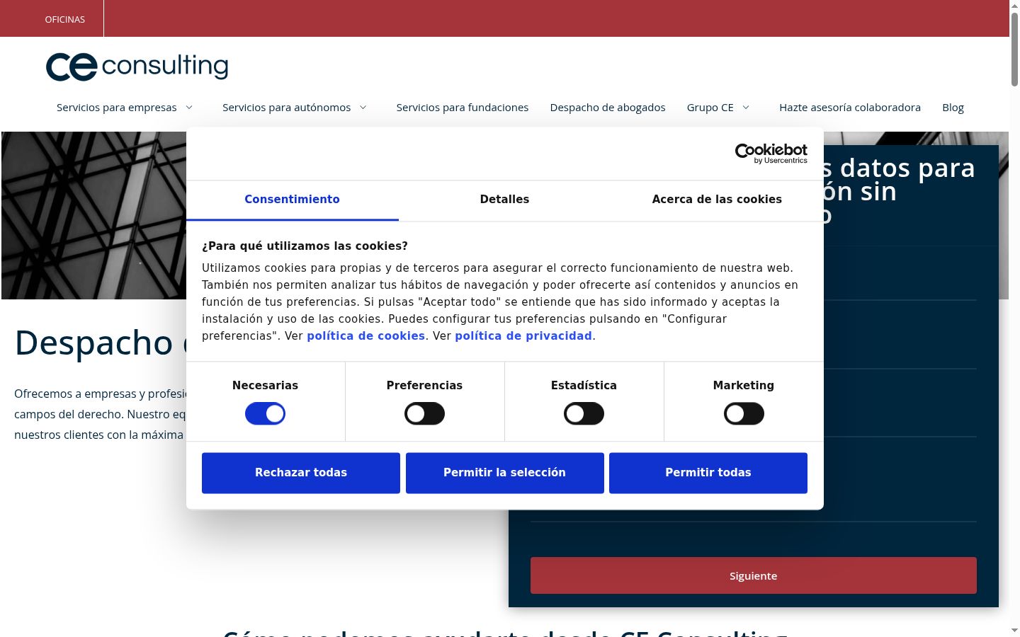 Screenshot of the consent banner shown before any interaction