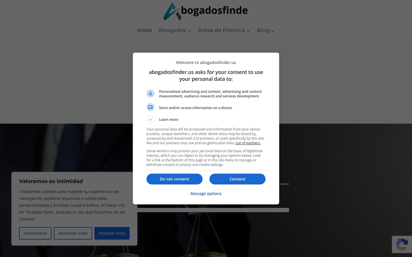 Captura de ecrã do banner de consentimento apresentado antes de qualquer interação