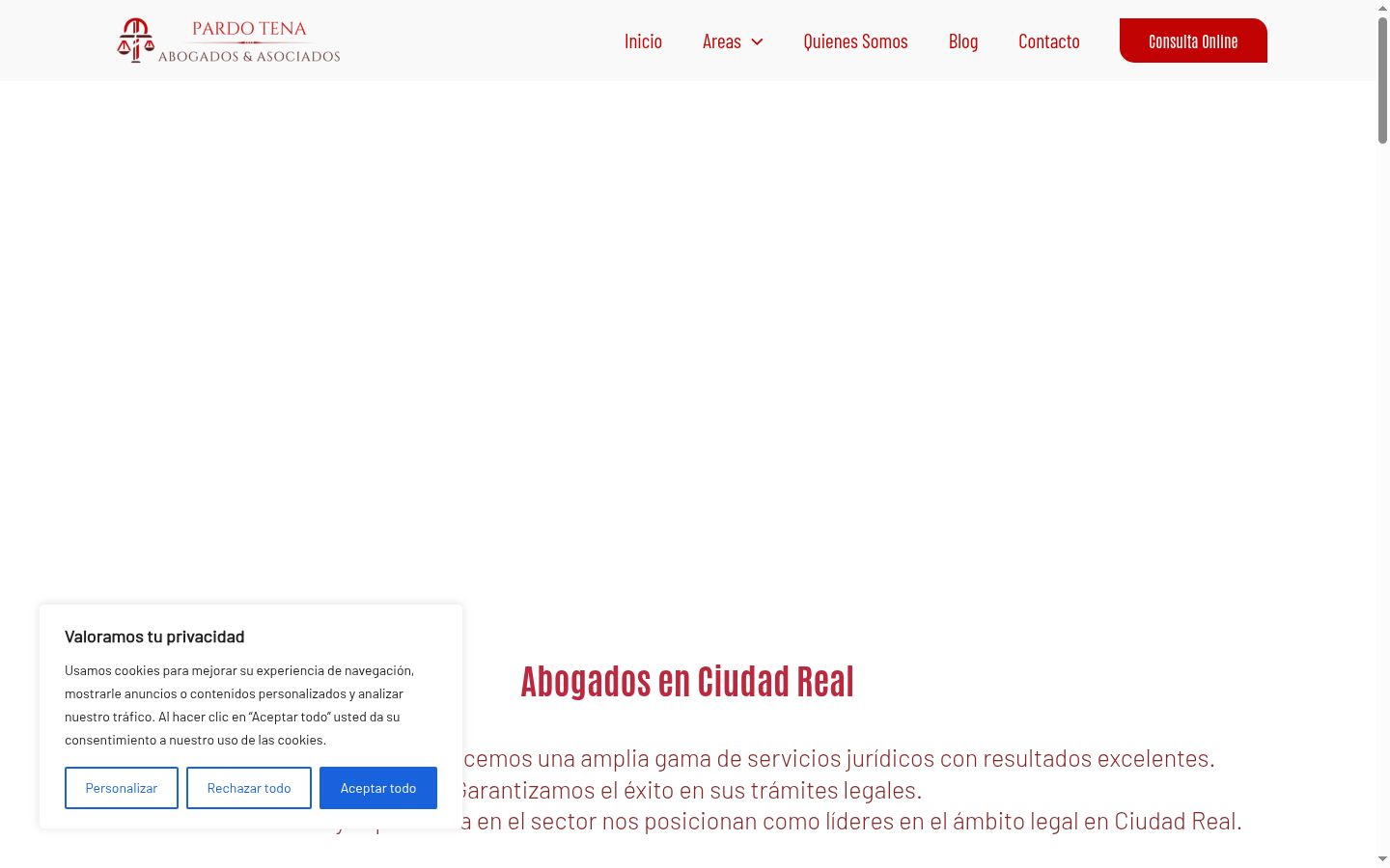 Captura de pantalla del banner de consentimiento mostrado antes de cualquier interacción