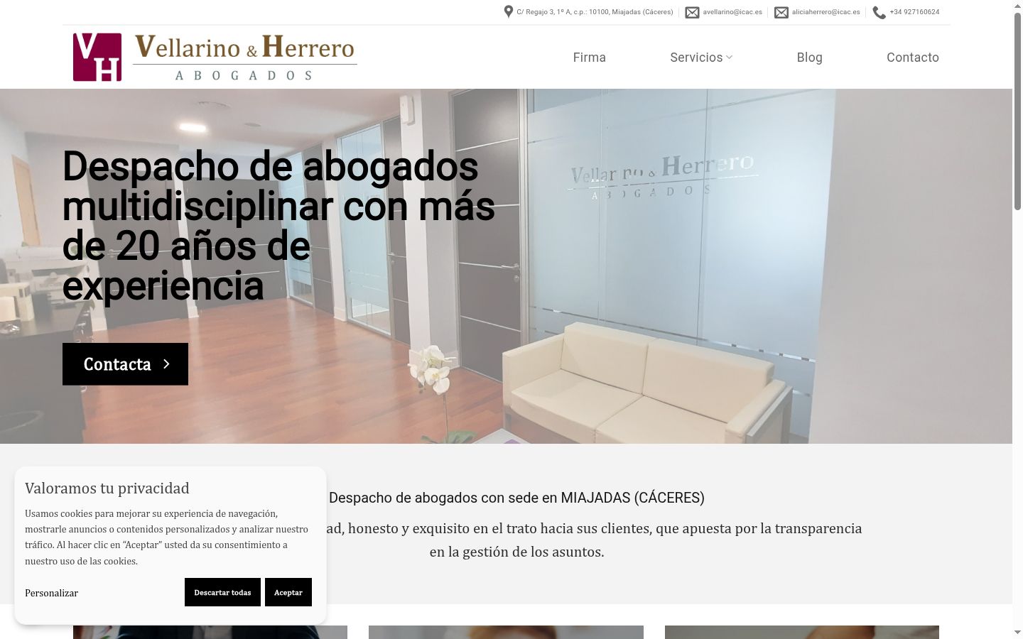 Captura de ecrã do banner de consentimento apresentado antes de qualquer interação