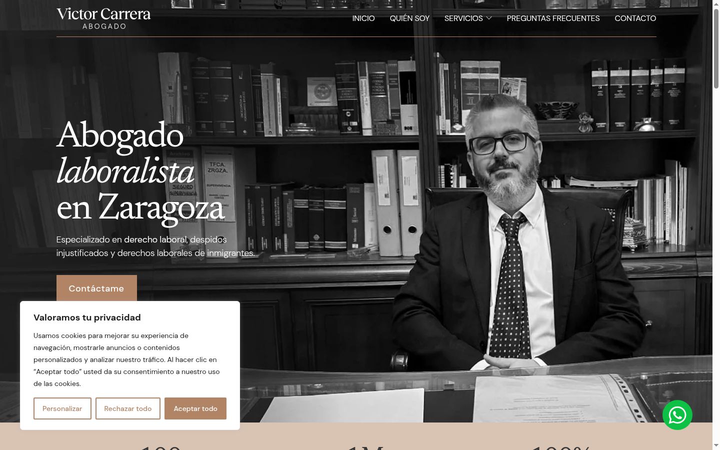 Captura de pantalla del banner de consentimiento mostrado antes de cualquier interacción