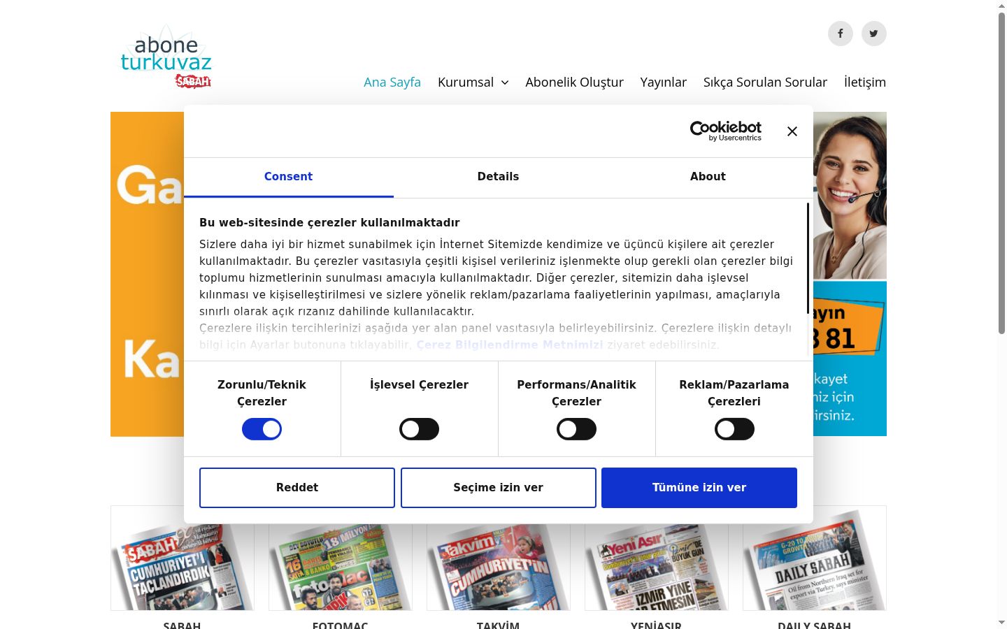 Captura de pantalla del banner de consentimiento mostrado antes de cualquier interacción