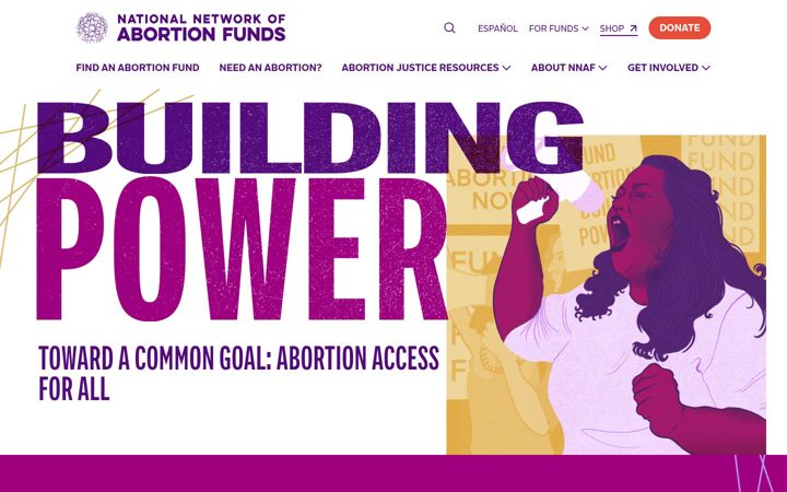 Snimka zaslona za abortionfunds.org