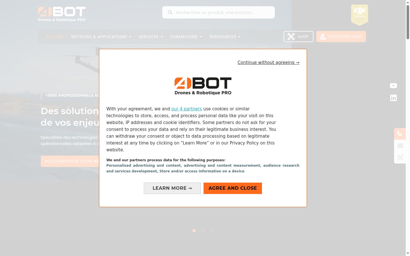 Screenshot of the consent banner shown before any interaction