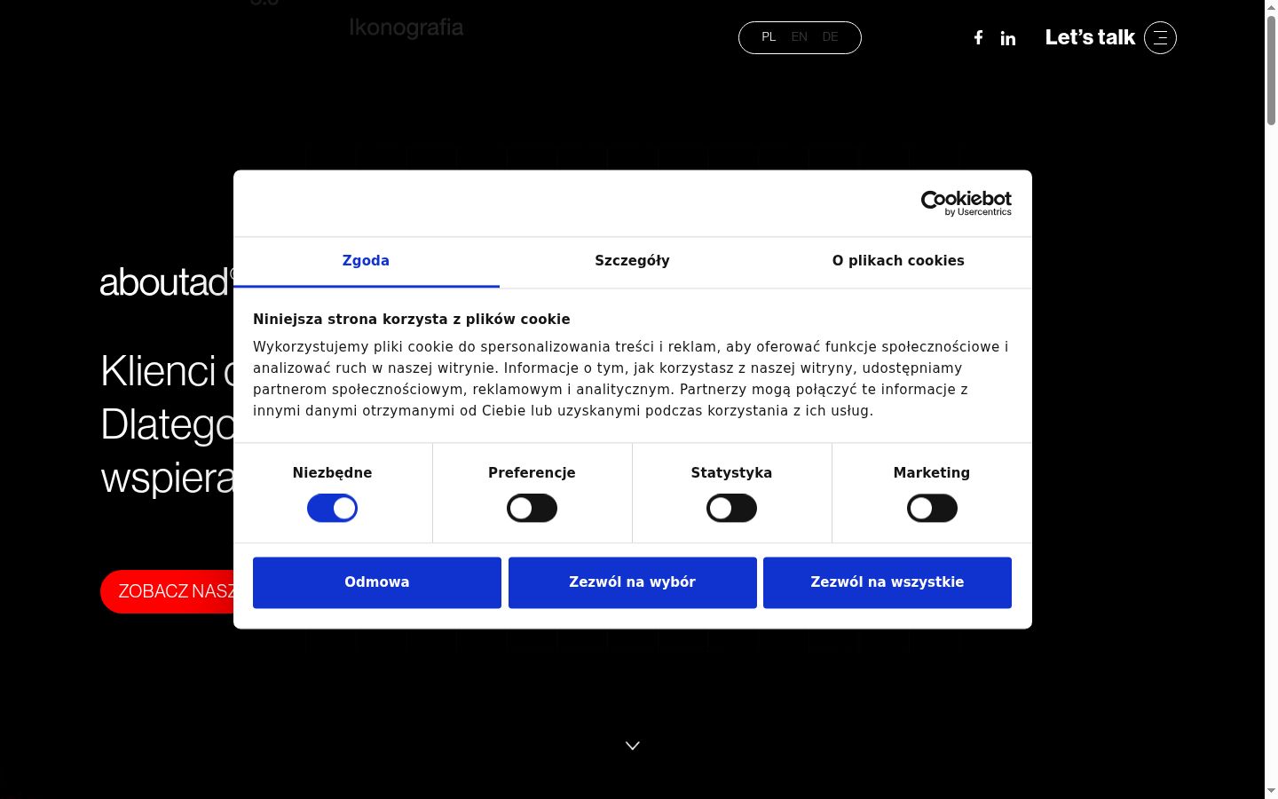 Sutikimo reklamjuostės, rodytos prieš bet kokią sąveiką, ekrano kopija