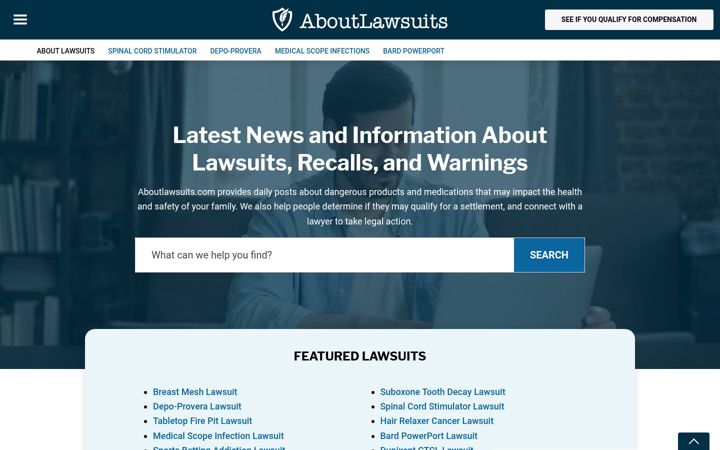 Screenshot of aboutlawsuits.com