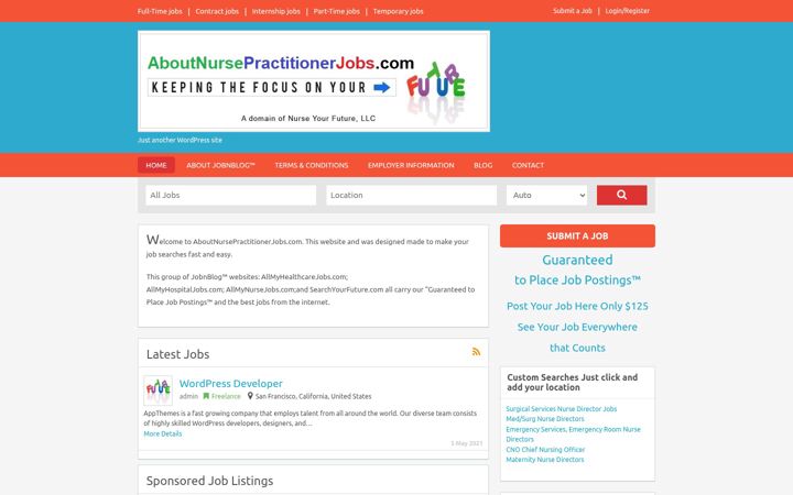 Screenshot of aboutnursepractitionerjobs.com