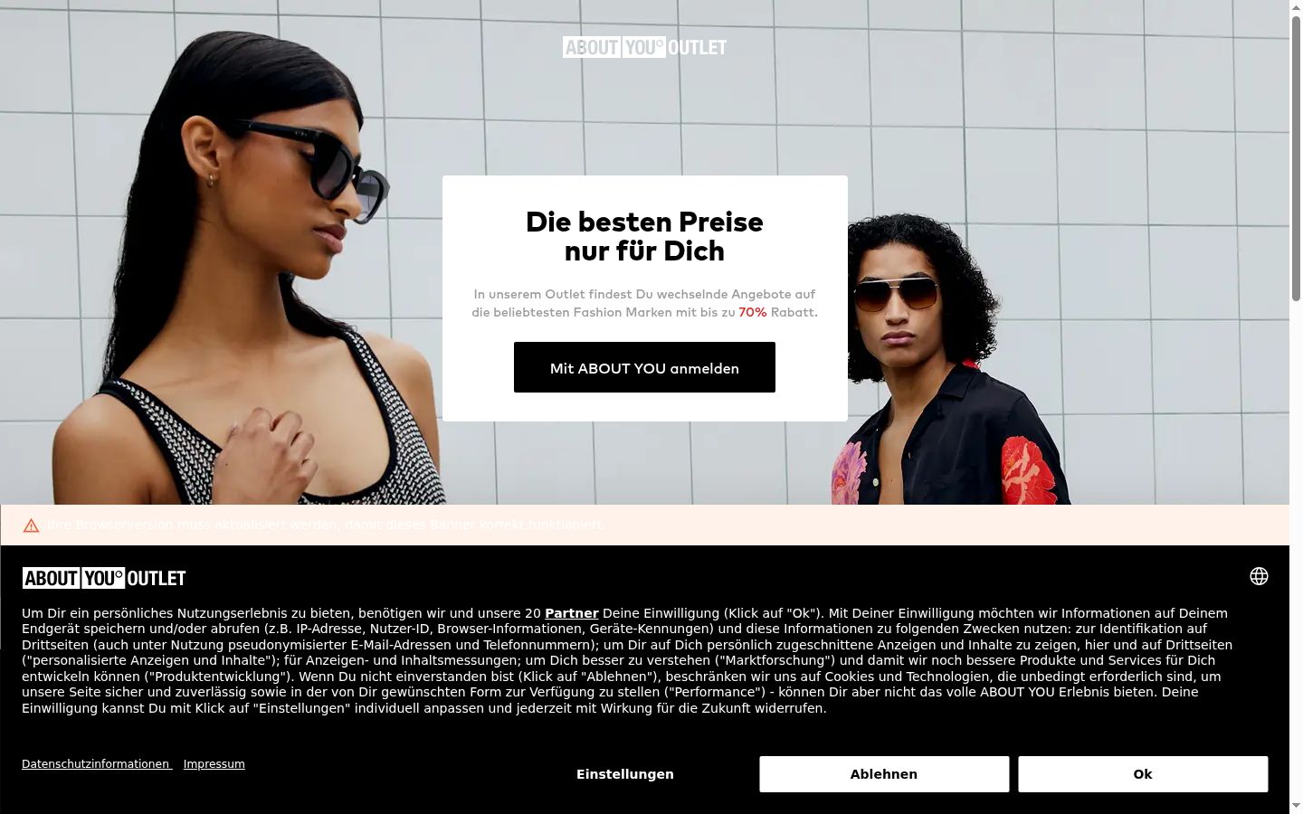 Screenshot des Einwilligungsbanners vor jeglicher Interaktion