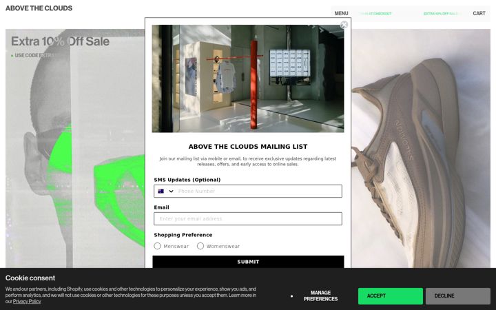 Screenshot of abovethecloudsstore.com