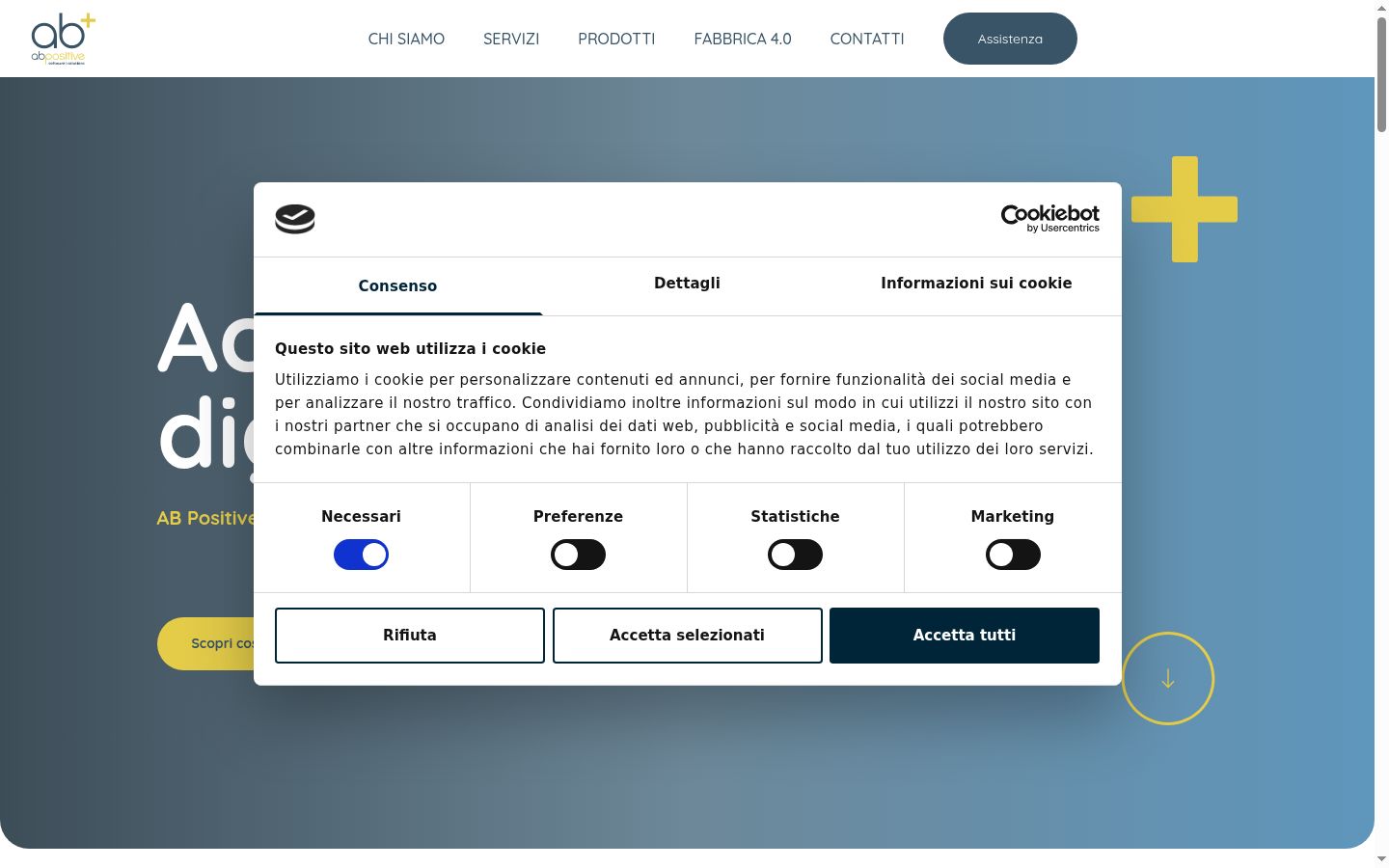 Screenshot del banner di consenso mostrato prima di qualsiasi interazione