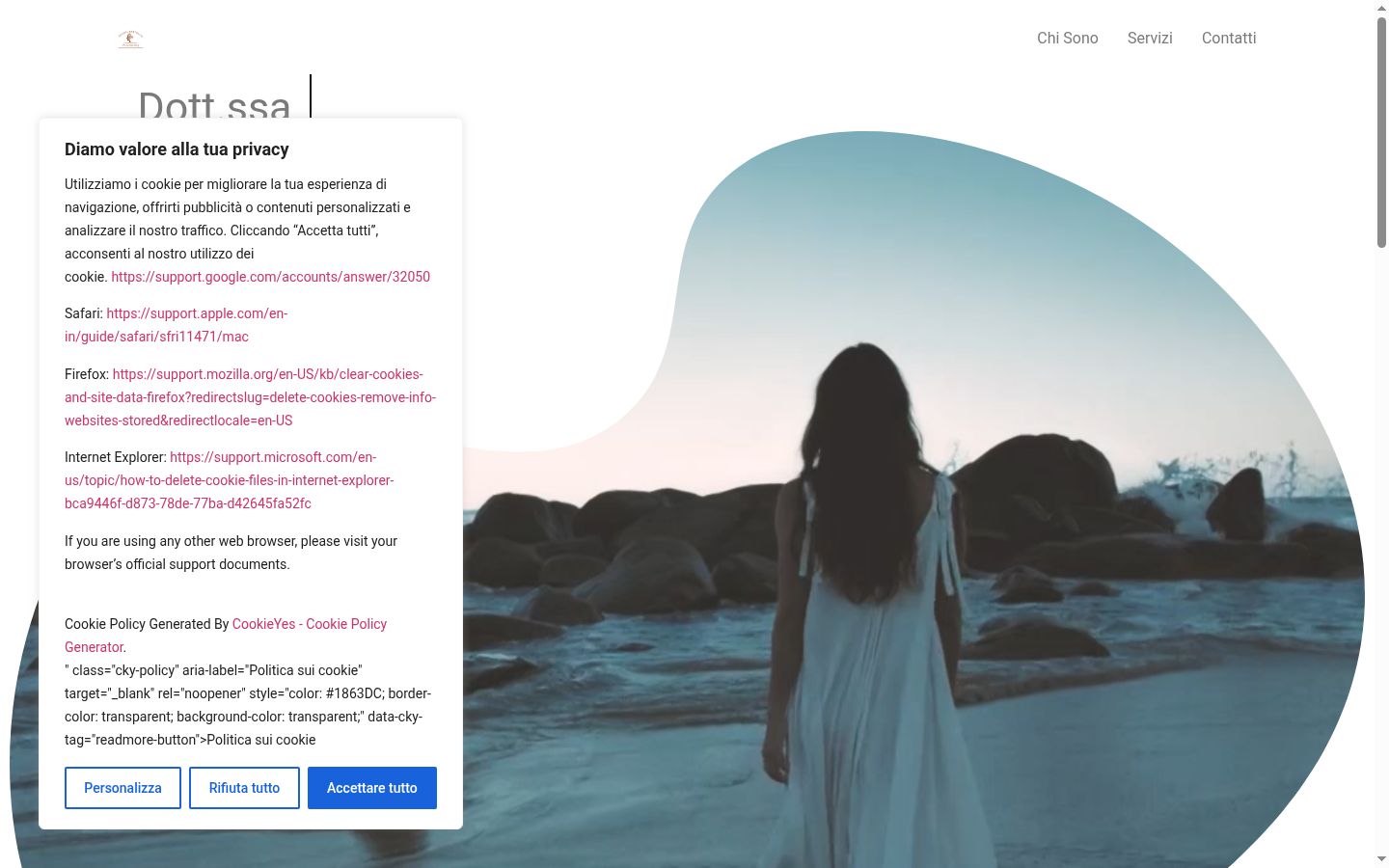 Screenshot del banner di consenso mostrato prima di qualsiasi interazione