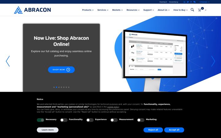 Screenshot von abracon.com