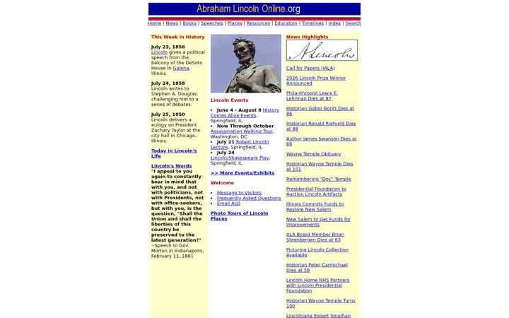 Screenshot of abrahamlincolnonline.org
